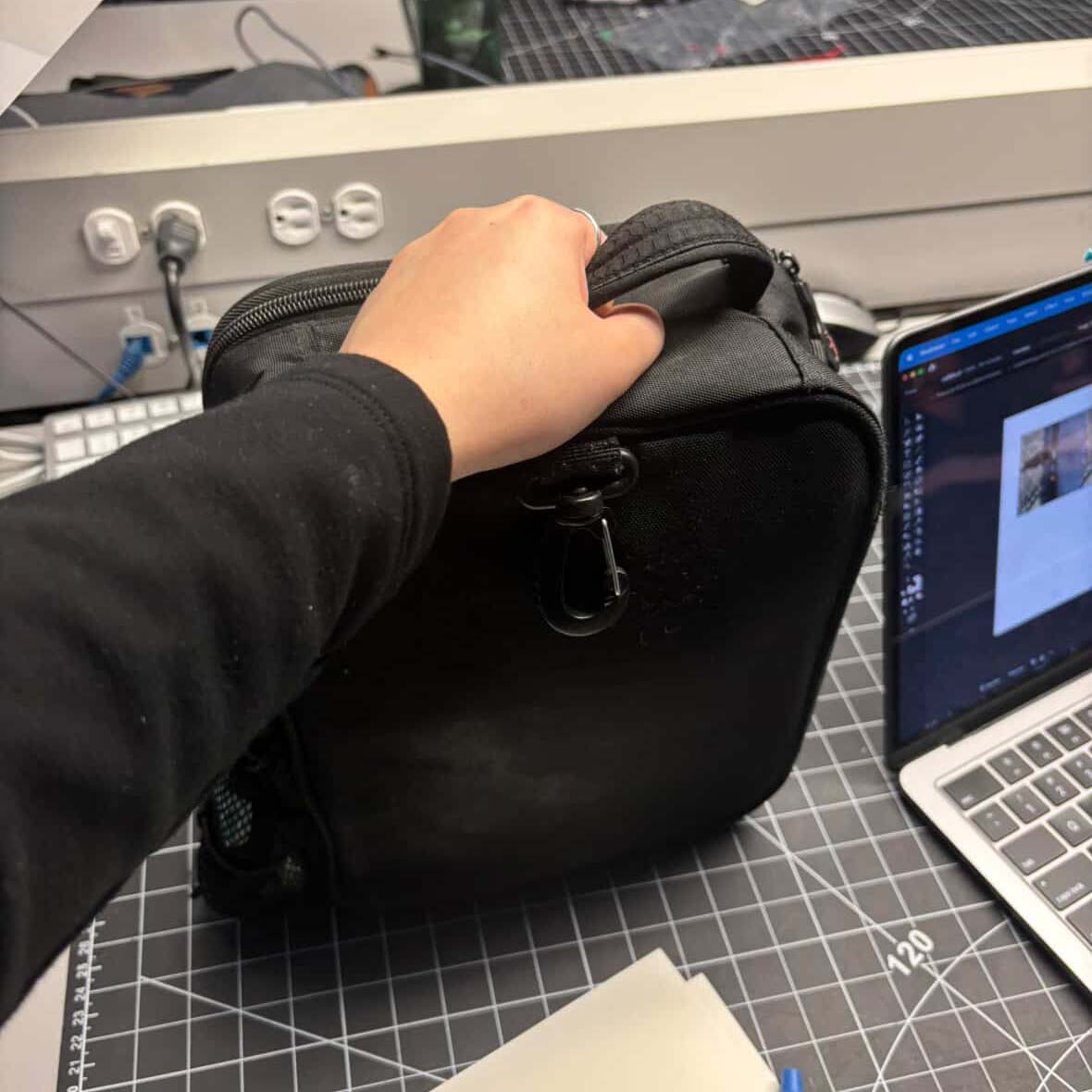 This was someone's lunch bag being put down to complete the interaction before I realized how difficult it would be to draw the circuitry from this angle.