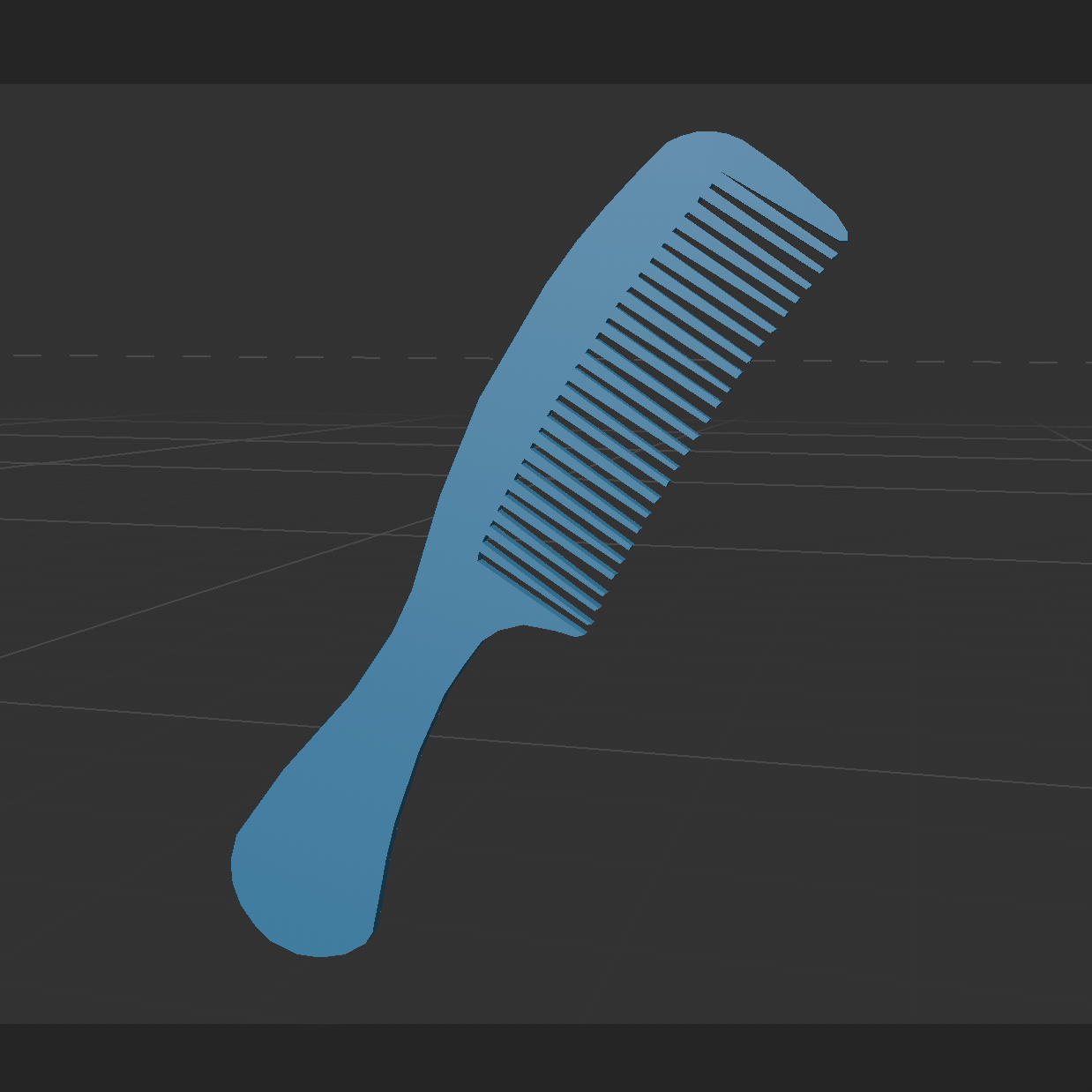 A front view image of the comb as 3D model with colour