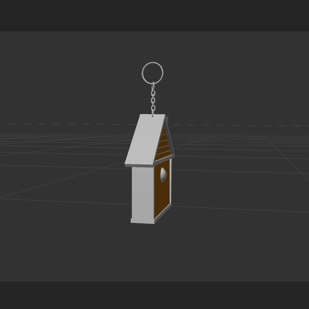 An image of the house-shaped tape measure as a partially coloured 3D model from the side