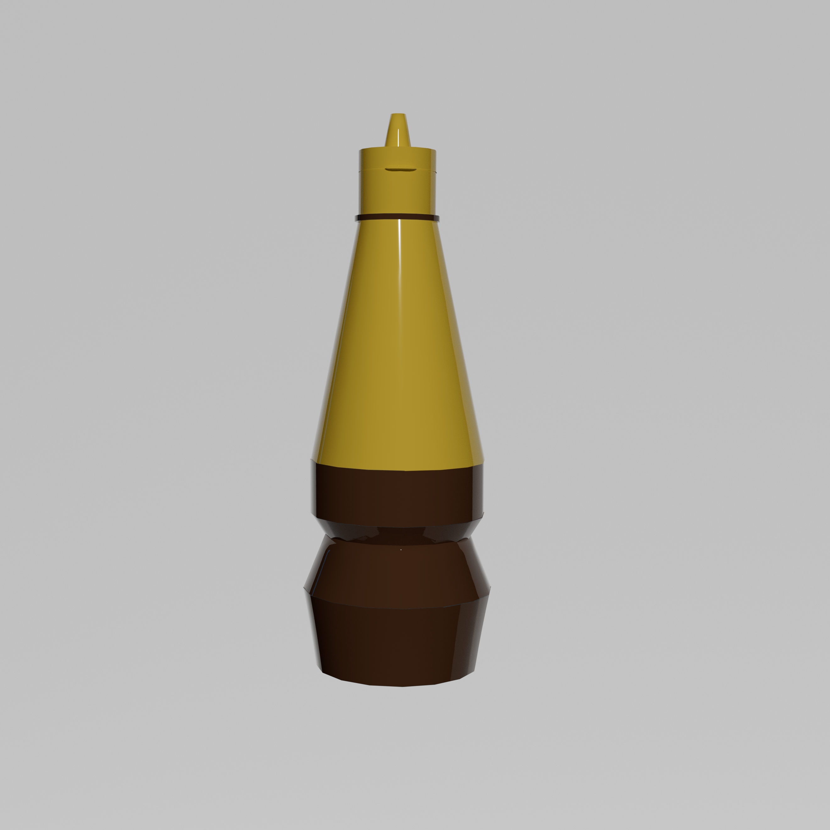 A front view image of the soy sauce bottle as a rendered 3D model with colour