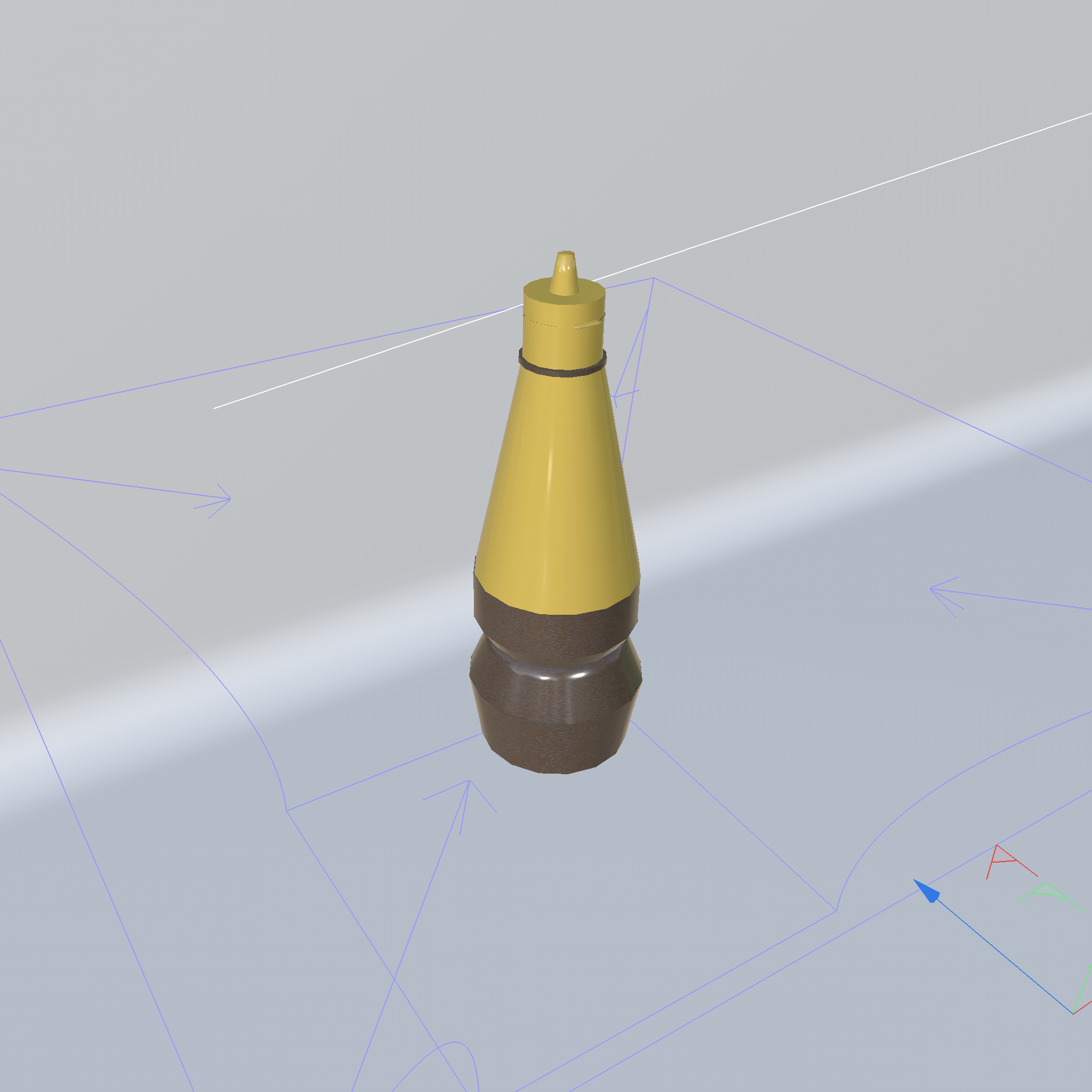 An upper view image of the soy sauce bottle as an unrendered 3D model with colour
