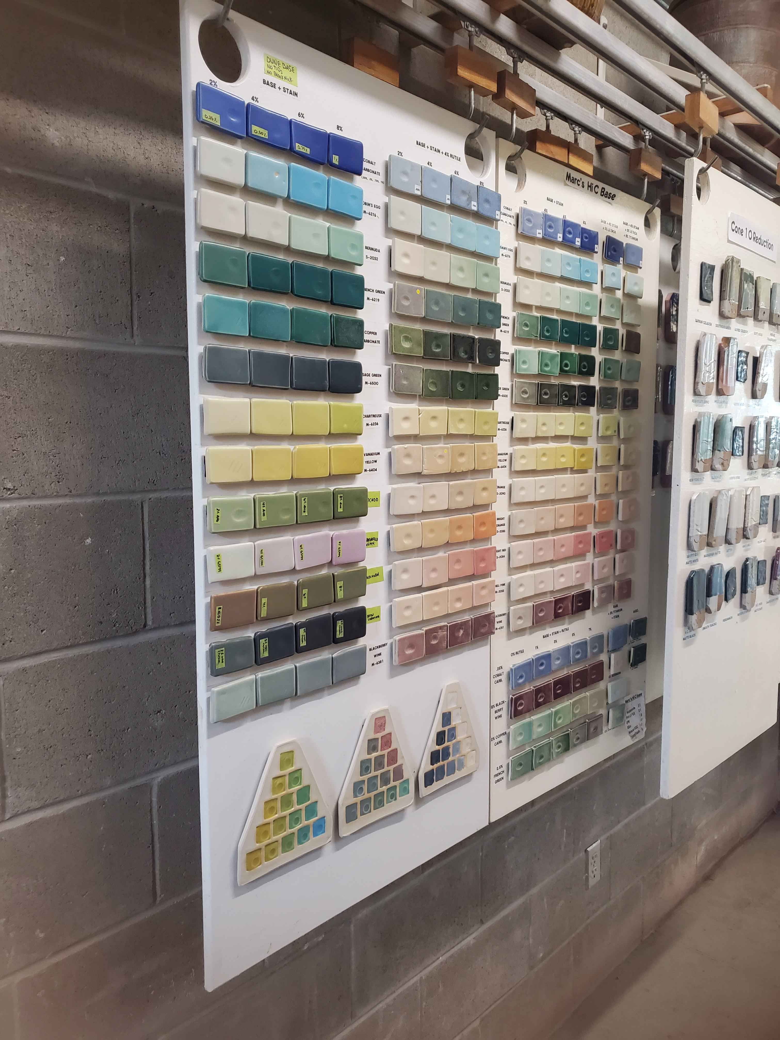 These samples are oxide clay. This describes the use of metal oxides in pottery to achieve different kinds of colours and textures to make pieces more interesting. 