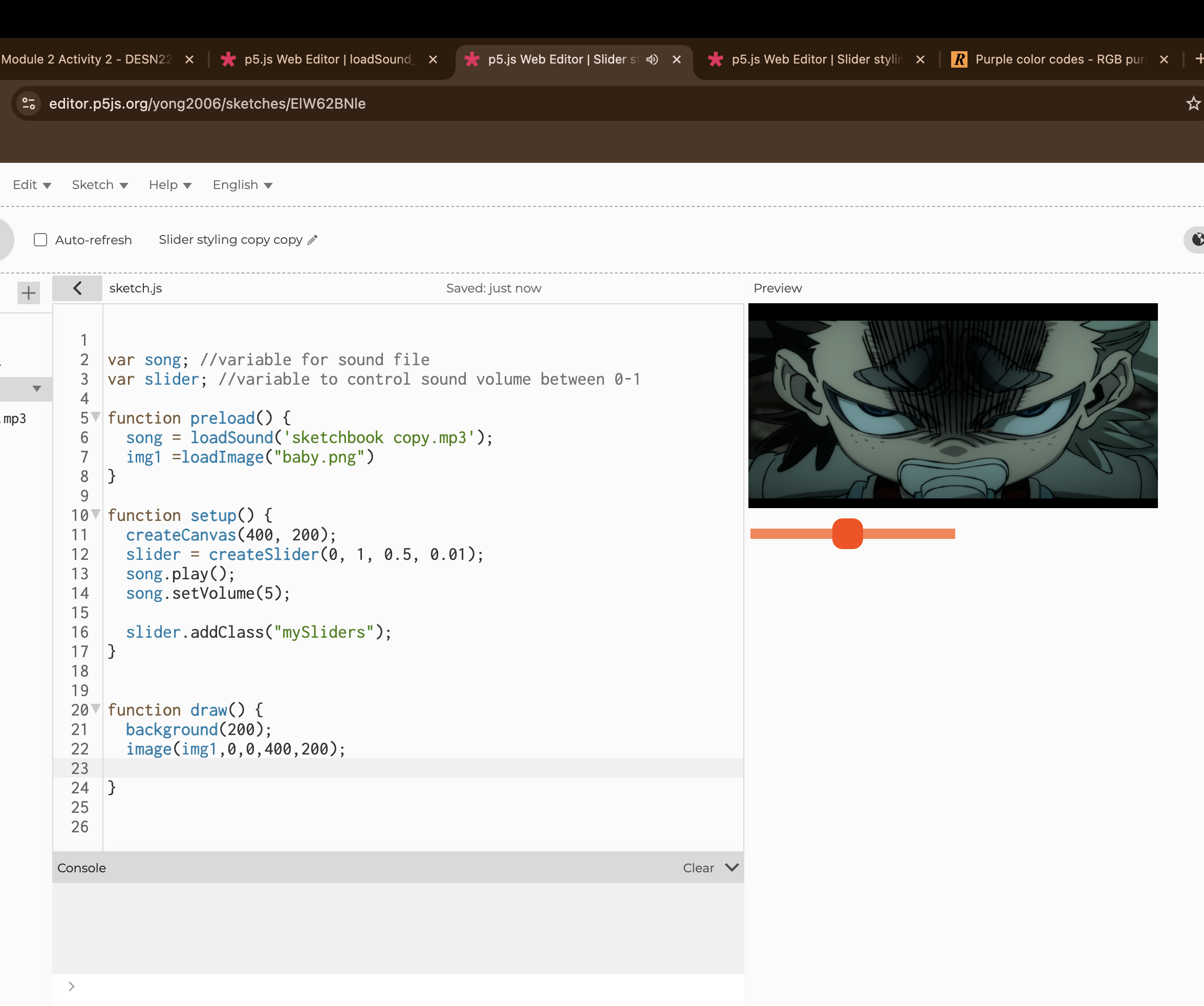 Replaced the canvas with an image and changed the slider.
