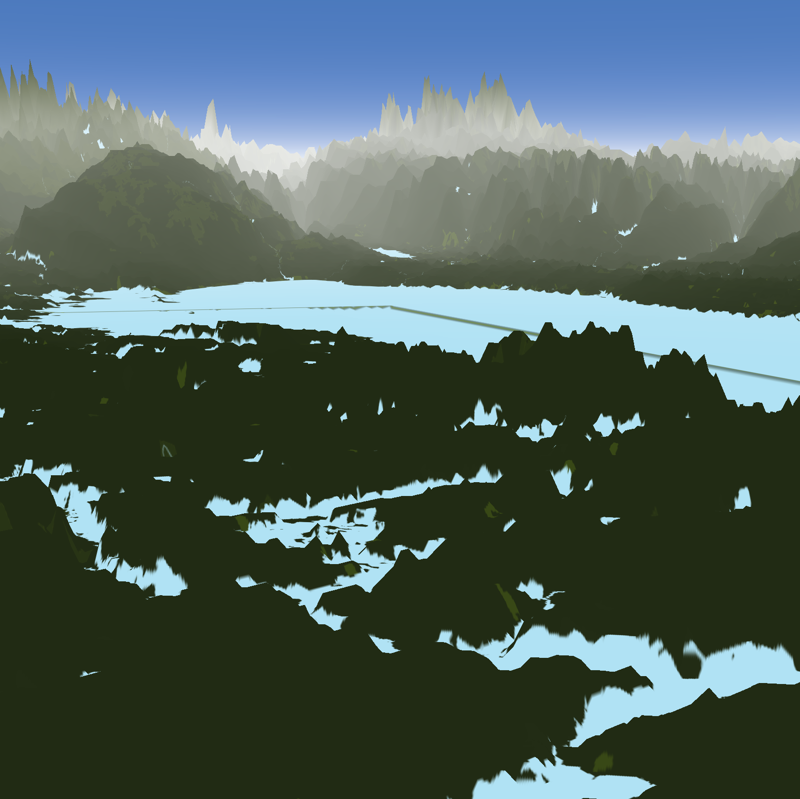 This is still Toronto but from a different angle that does not have buildings or any man-made infrastructure. I also removed the labels and roads since I found it distracting at this angle.