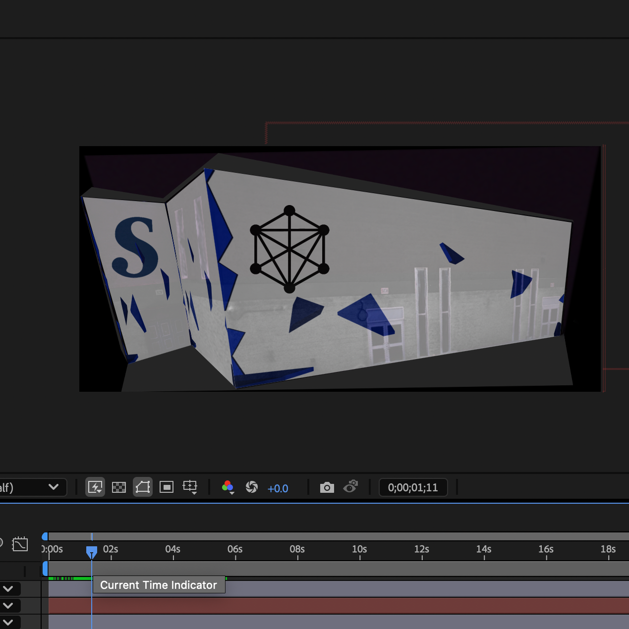 This is the blue panels shattering to reveal a white background with the IXD and Sheridan logo on it