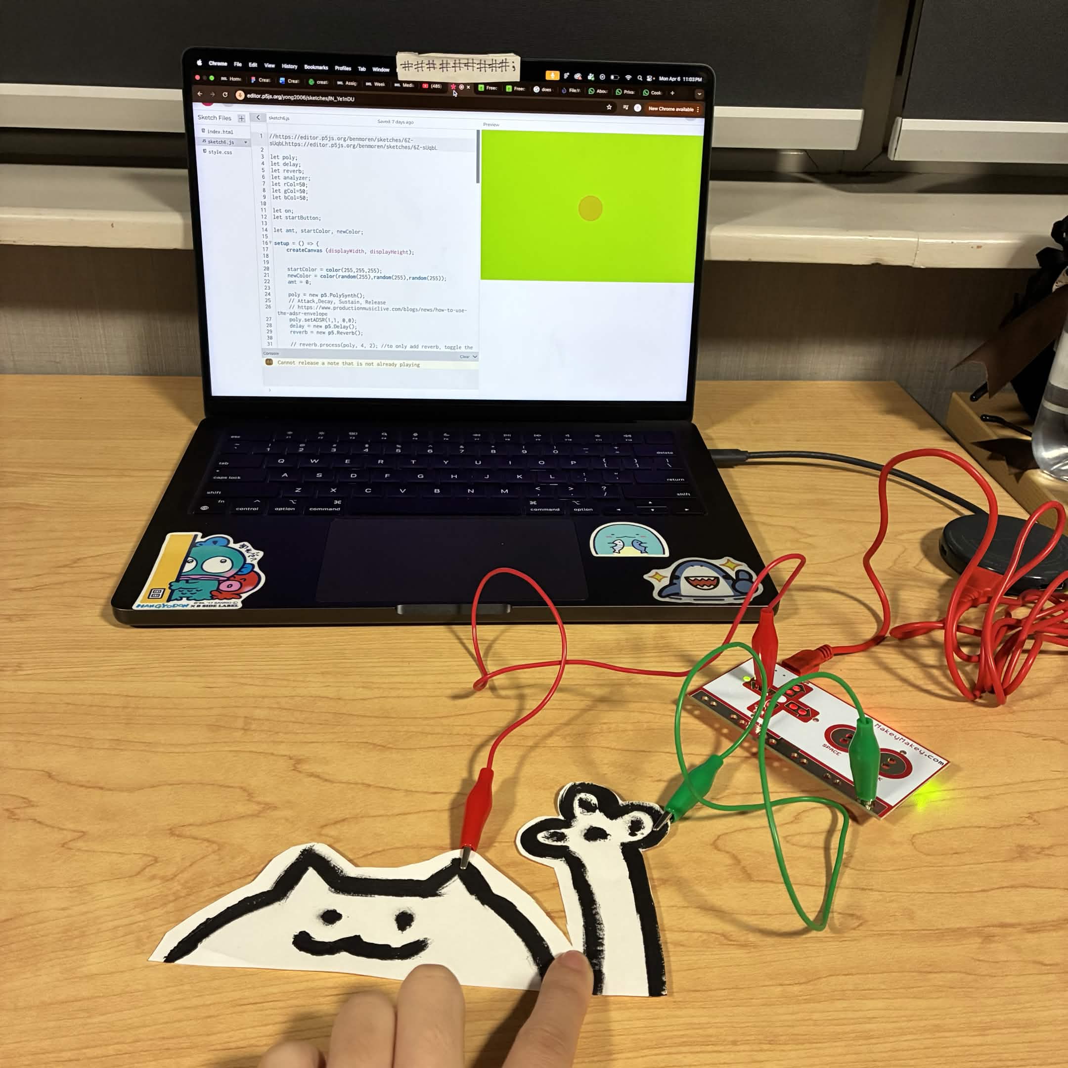 I connected the circuit using my finger and observed how the code reacted.