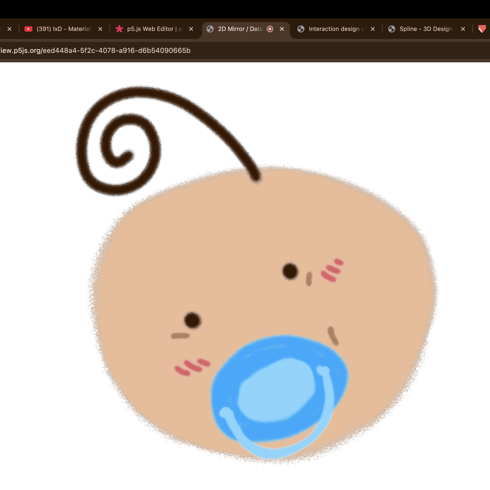 This was what the baby-like creature looked like on blazeface after I loaded the code. I realized I made the face a little bit bigger than originally anticipated but that was okay.
